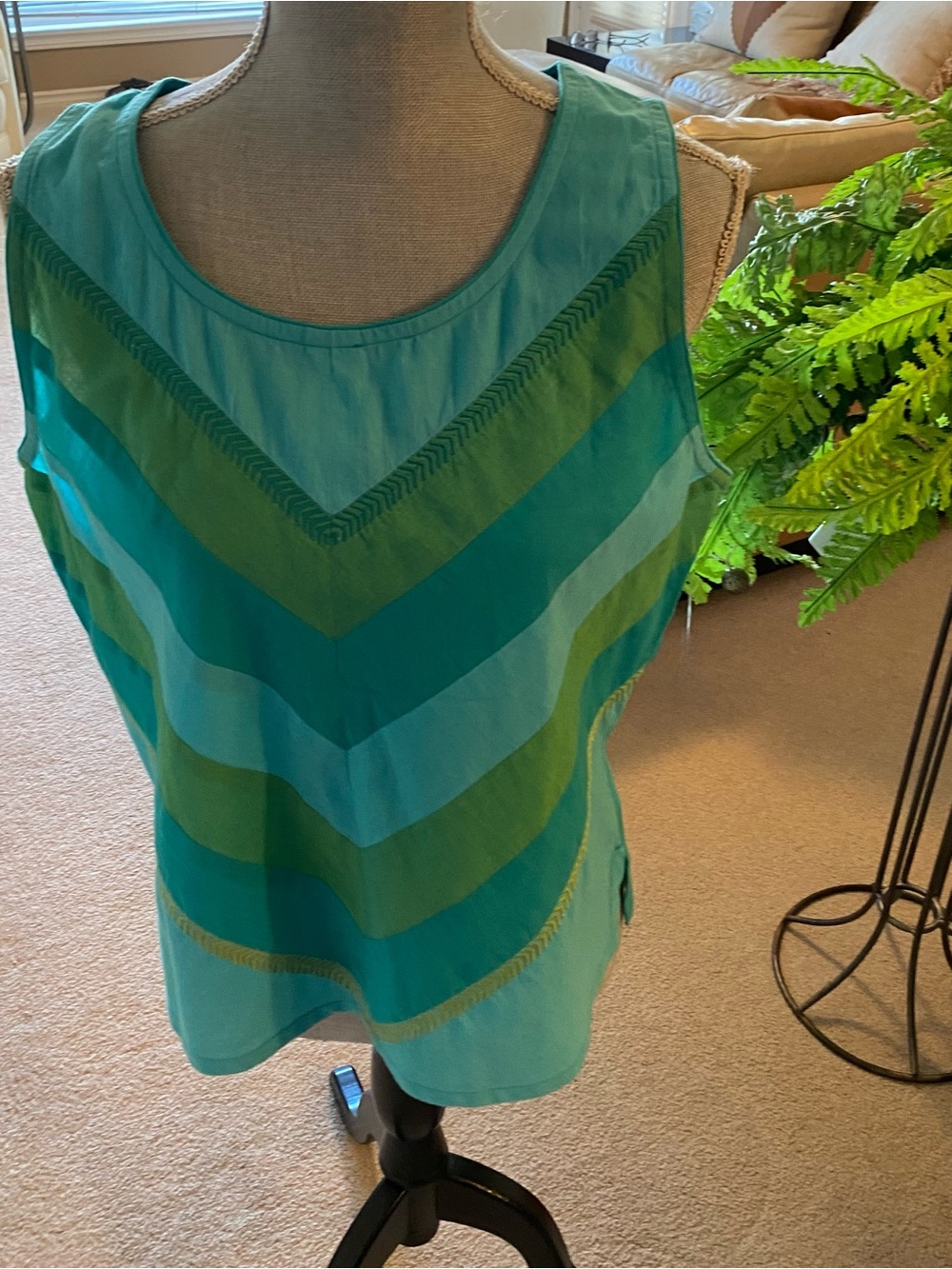 Sleeveless Chevron Stripe Tank Top in Teal and Green
